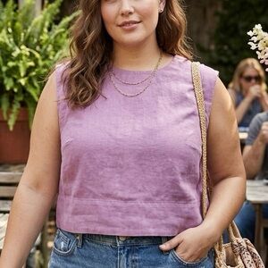 Women’s Sleeveless Pink Linen Crop Top madewell size XL